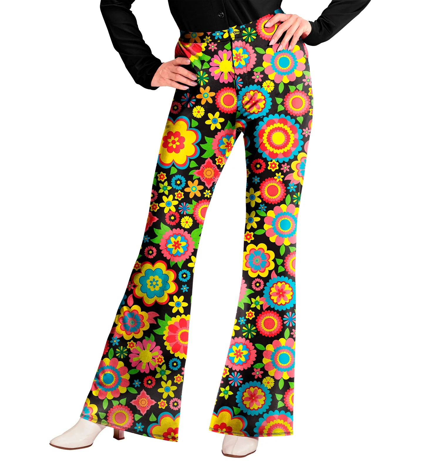 Jaren 70 broek bloemenfeest dames