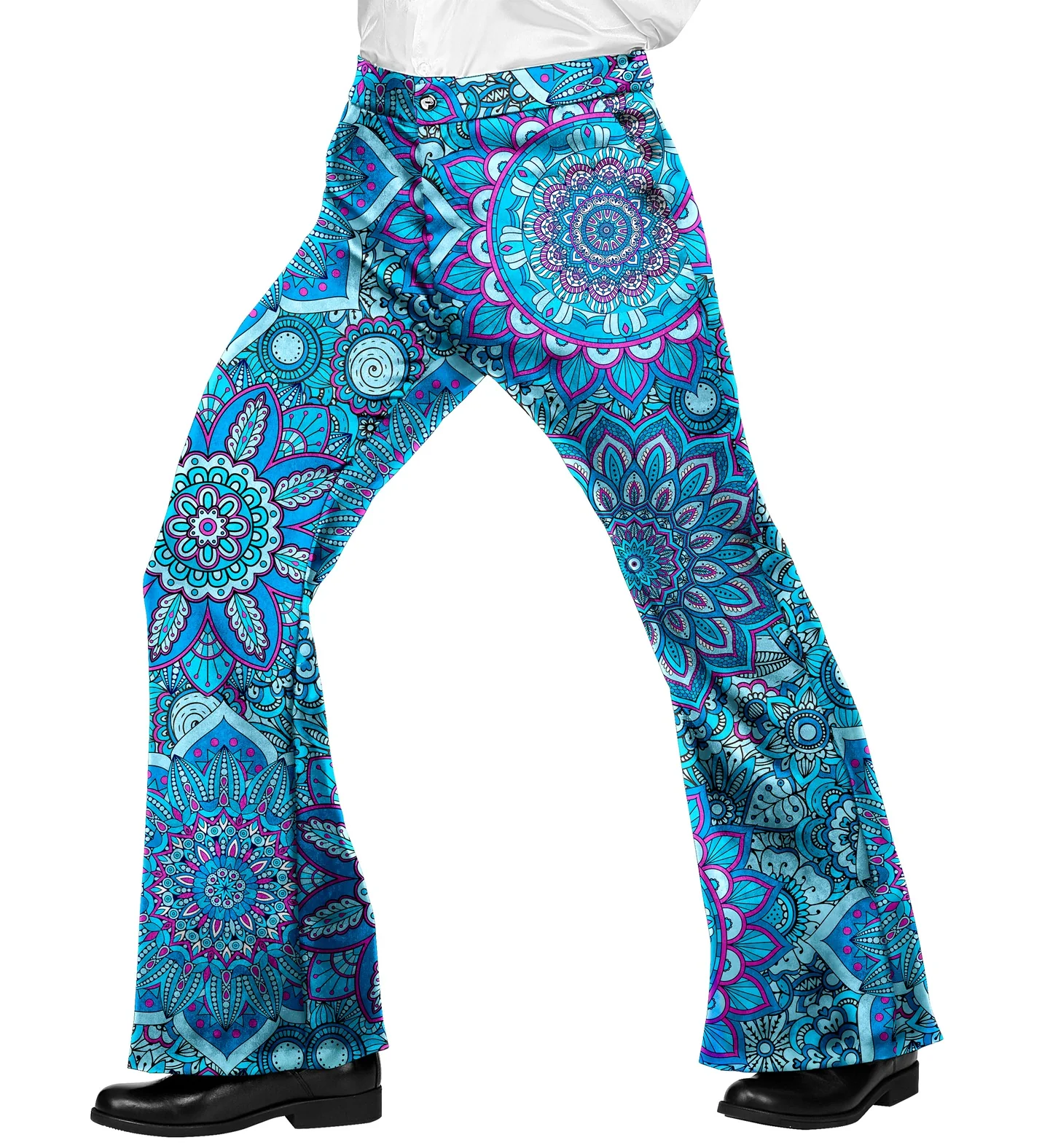 Jaren 70 broek mandala blauw heren