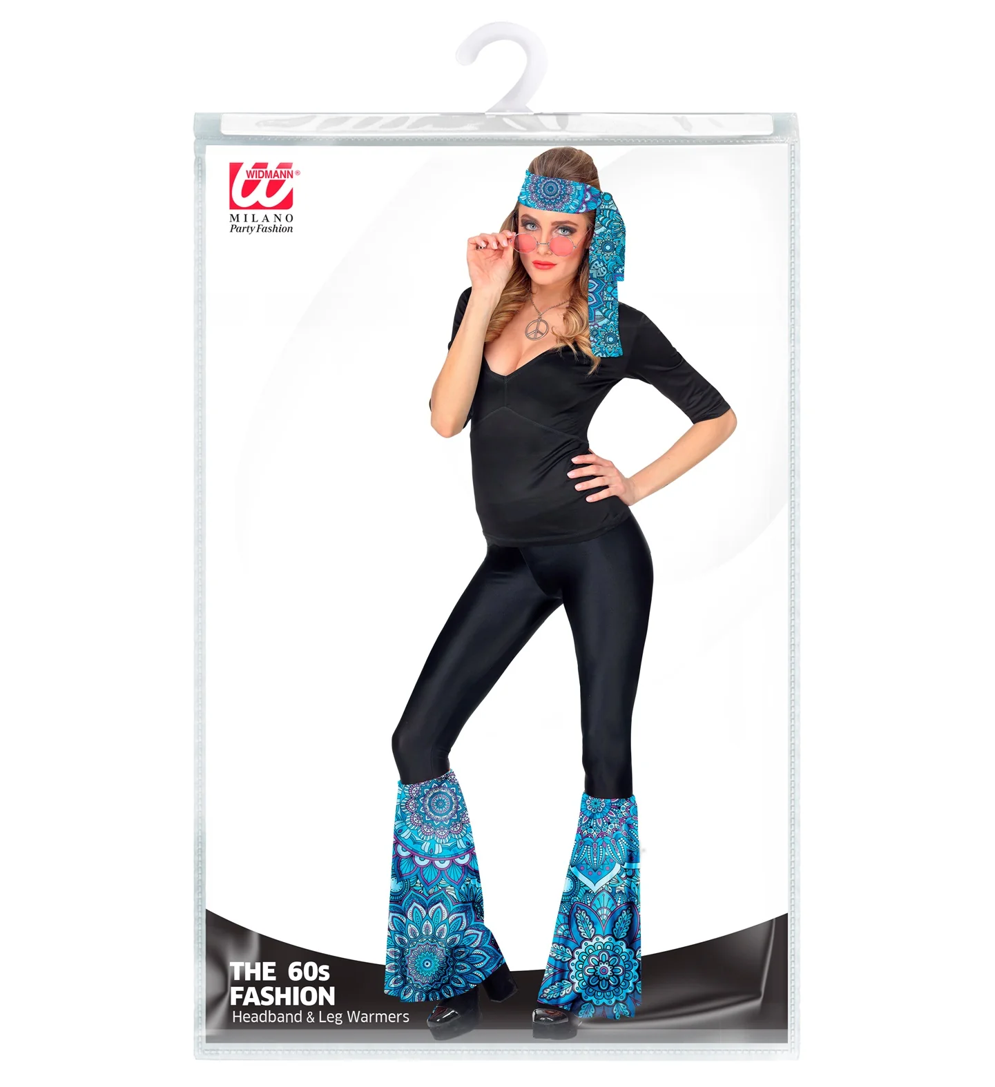 Hippie verkleedset jaren 70 blauw mandala met hoofdband en beenwarmers - Image 2