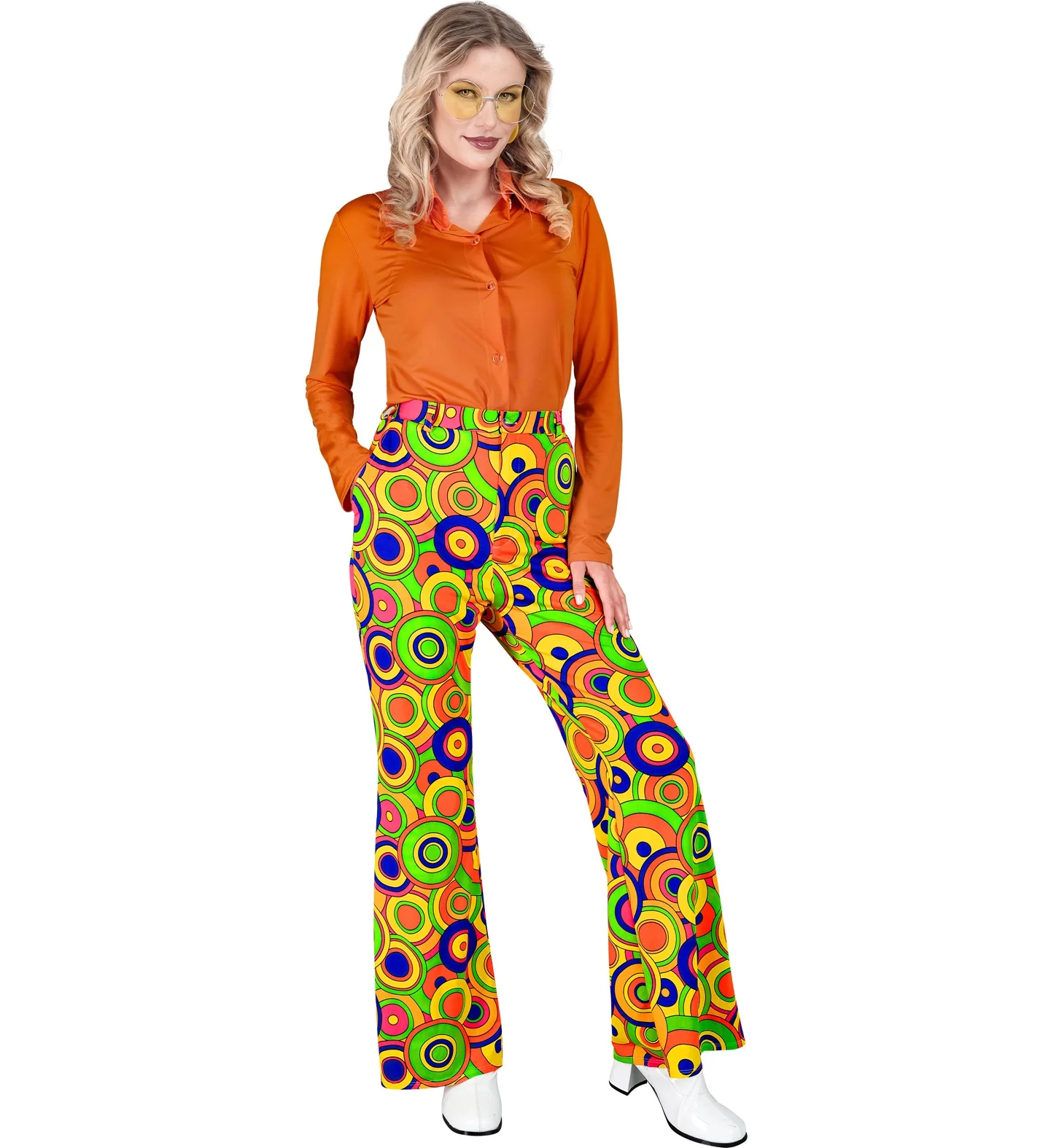 Jaren 70 broek groovy cirkels dames