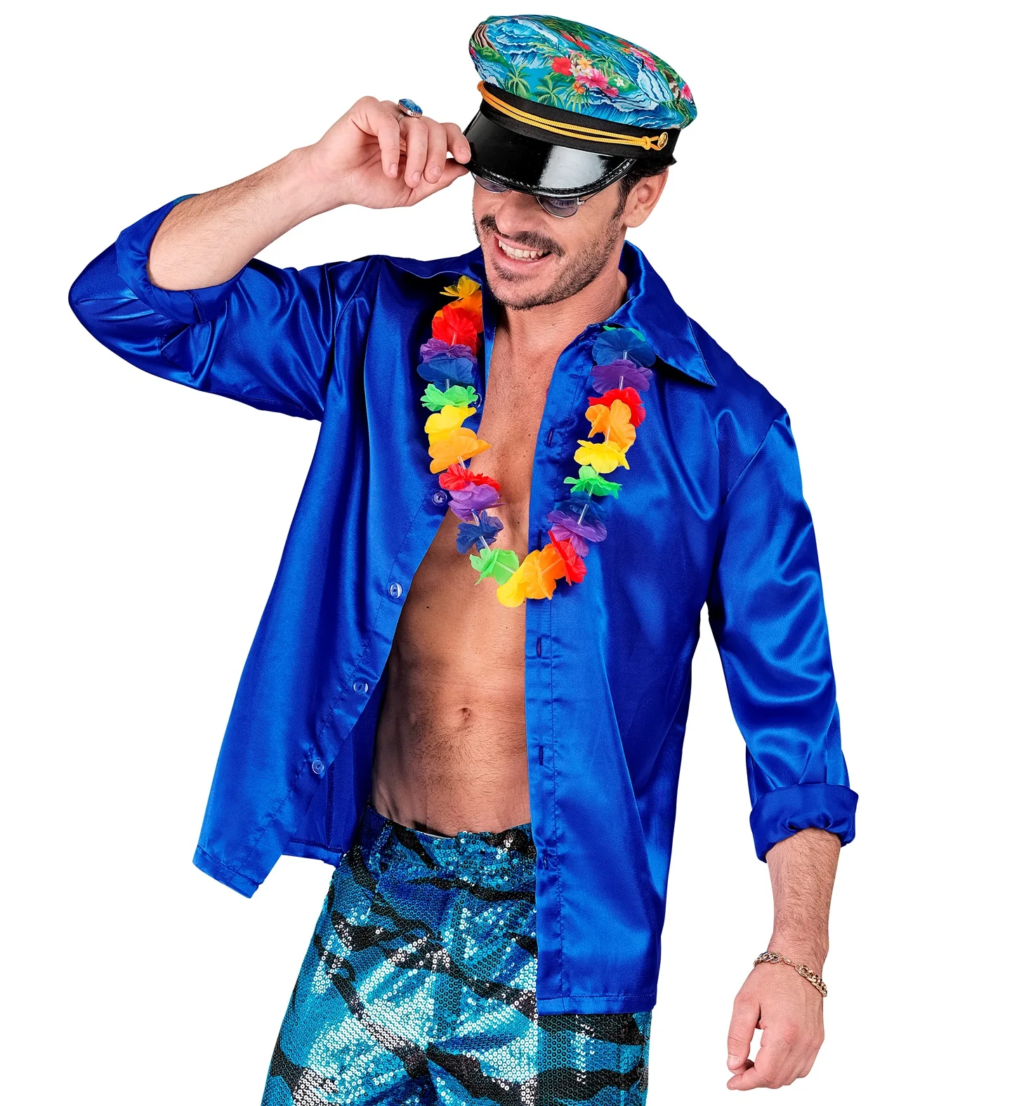 Heren jaren 70 disco blouse blauw - Image 2