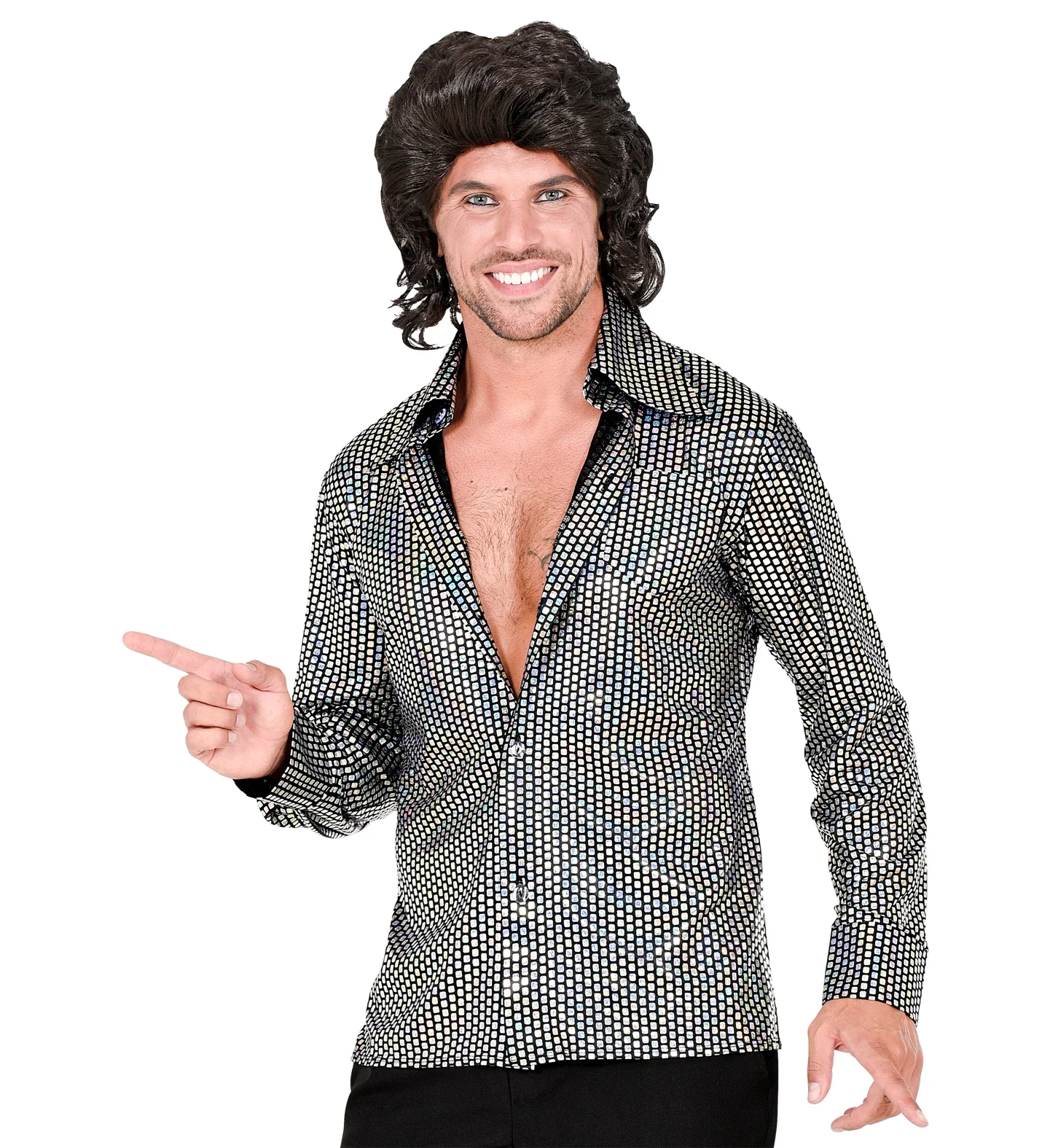 Disco shirt jaren 70 zilver heren - Image 3