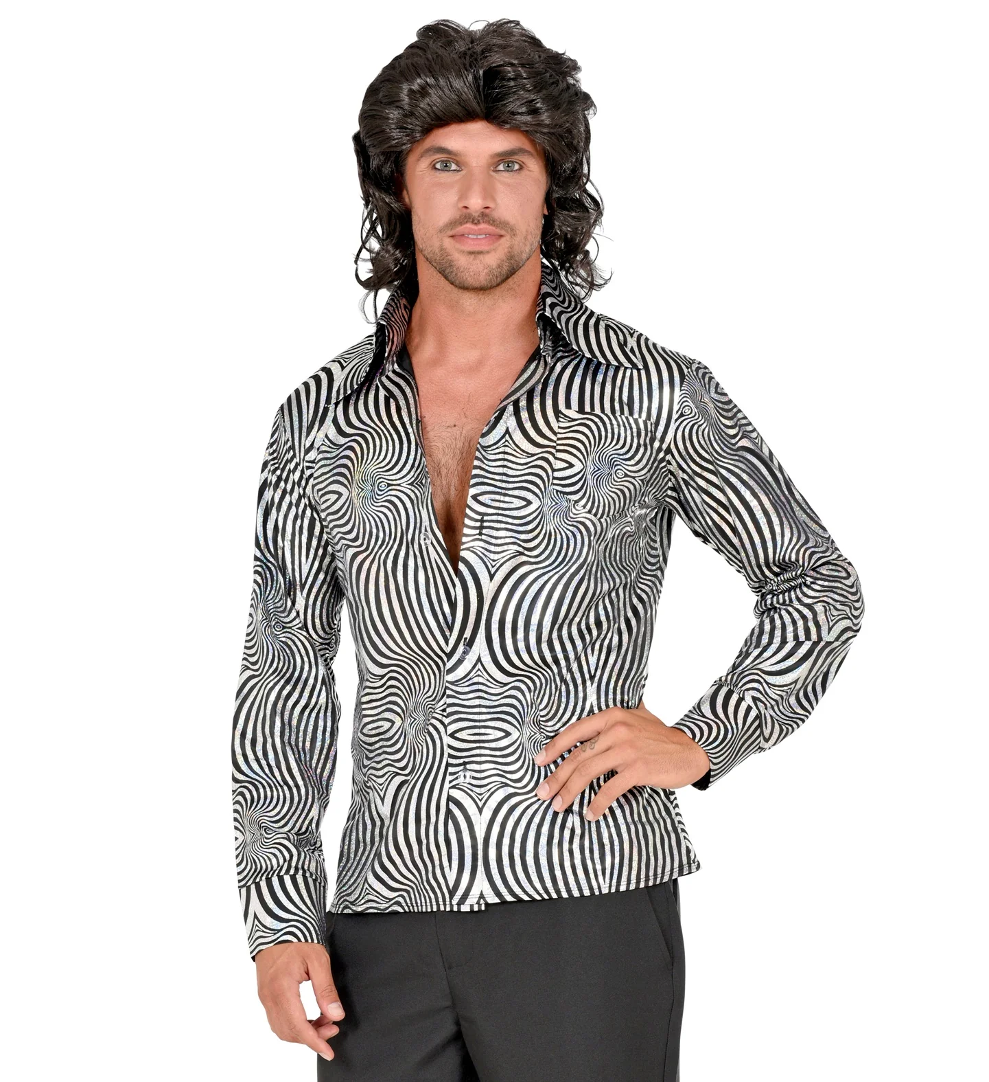 Jaren 70 disco shirt zilver heren - Image 2