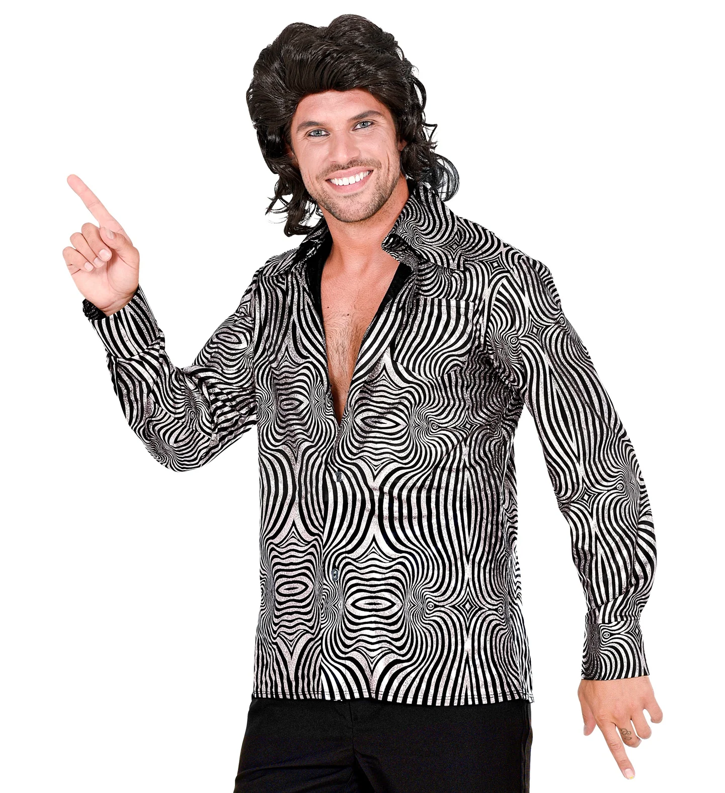 Jaren 70 disco shirt zilver heren - Image 3