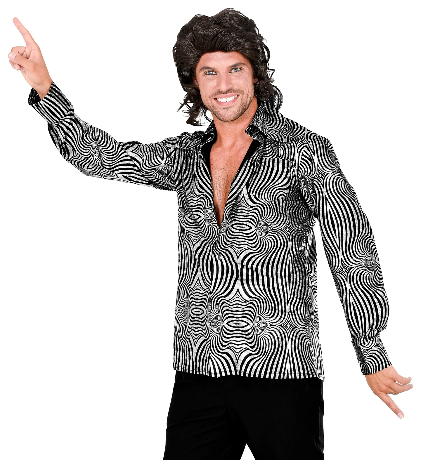 Jaren 70 disco shirt zilver heren - Image 4