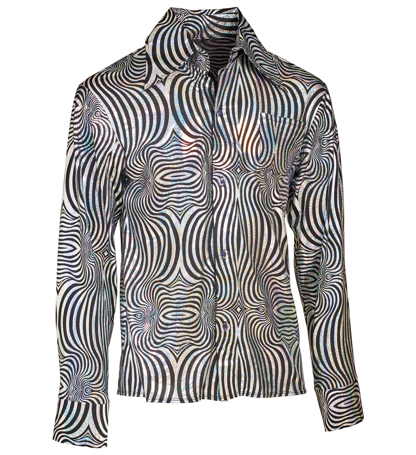 Jaren 70 disco shirt zilver heren - Image 5