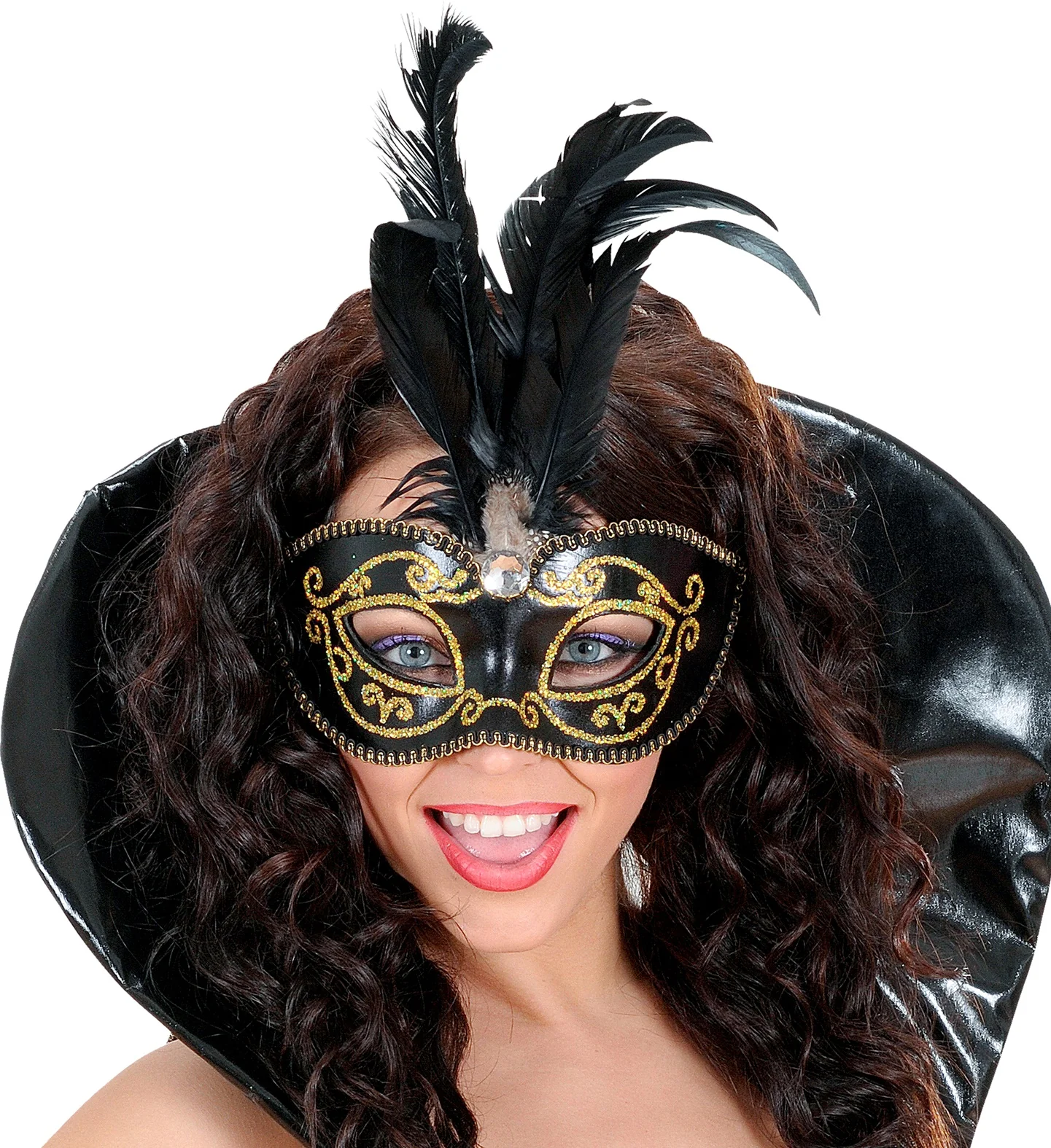 Zwart Venetiaans oogmasker veren - Image 3