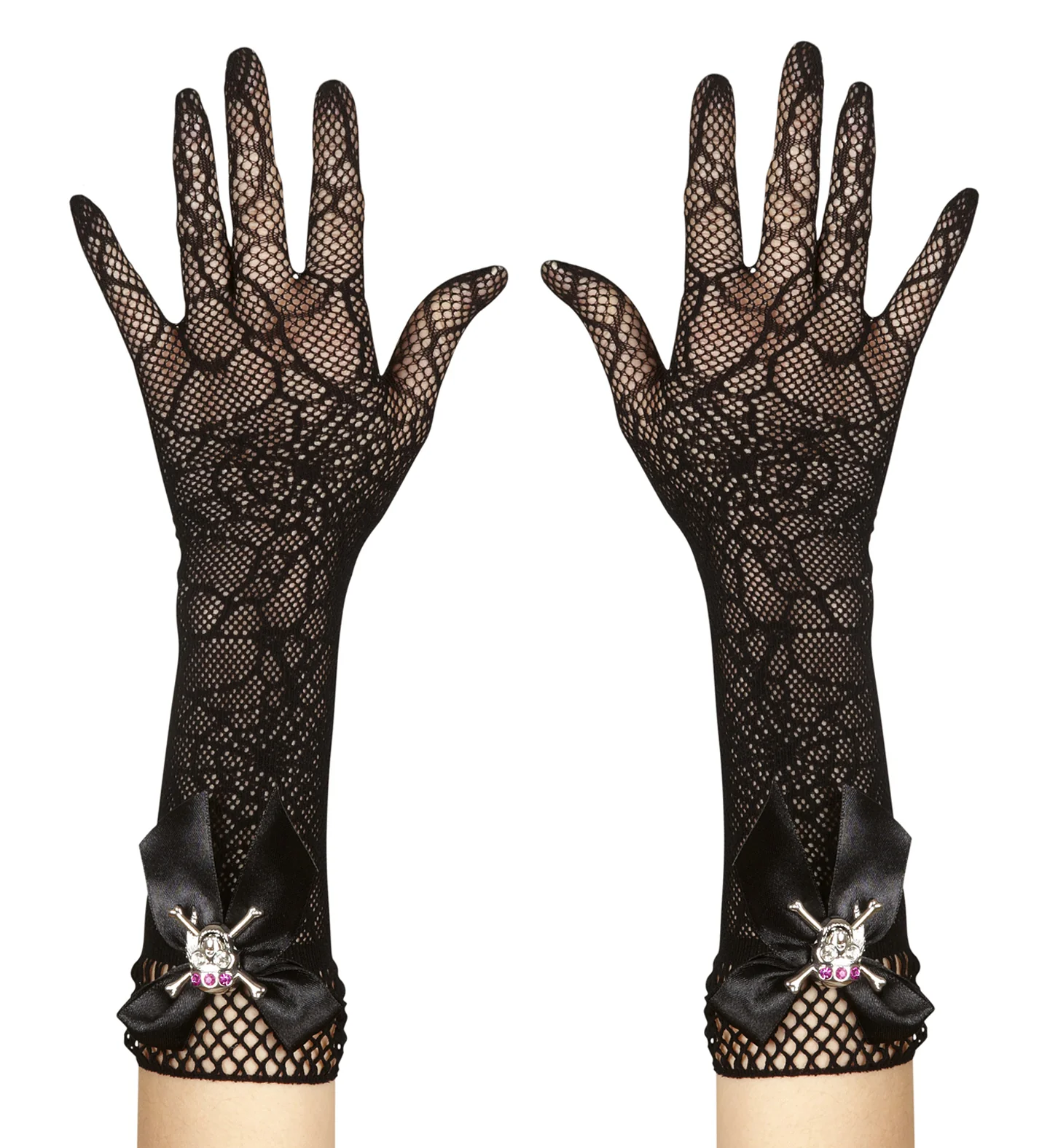 Handschoenen spinnenweb met strass schedel