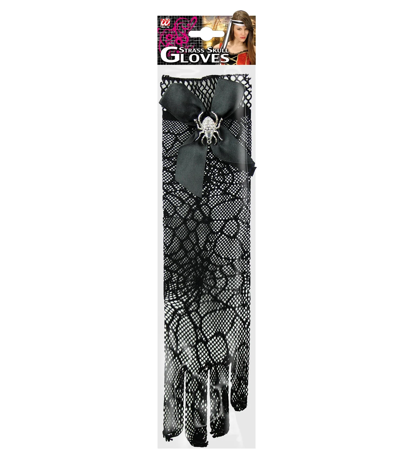 Handschoenen spinnenweb met strass schedel - Image 4