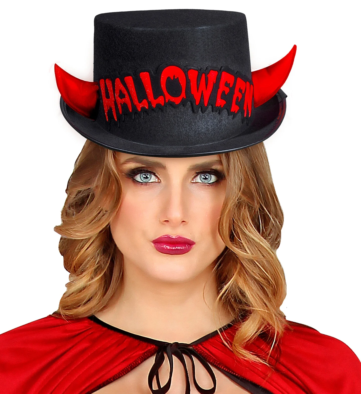 Zwarte hoge hoed Halloween met duivel hoorntjes - Image 2
