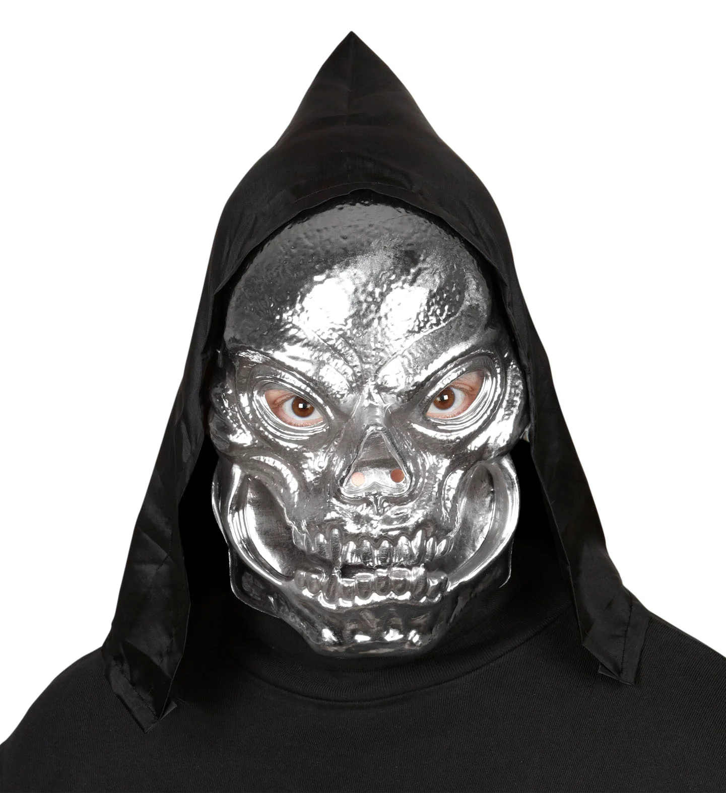 Schedel masker zilver metallic met capuchon - Image 2