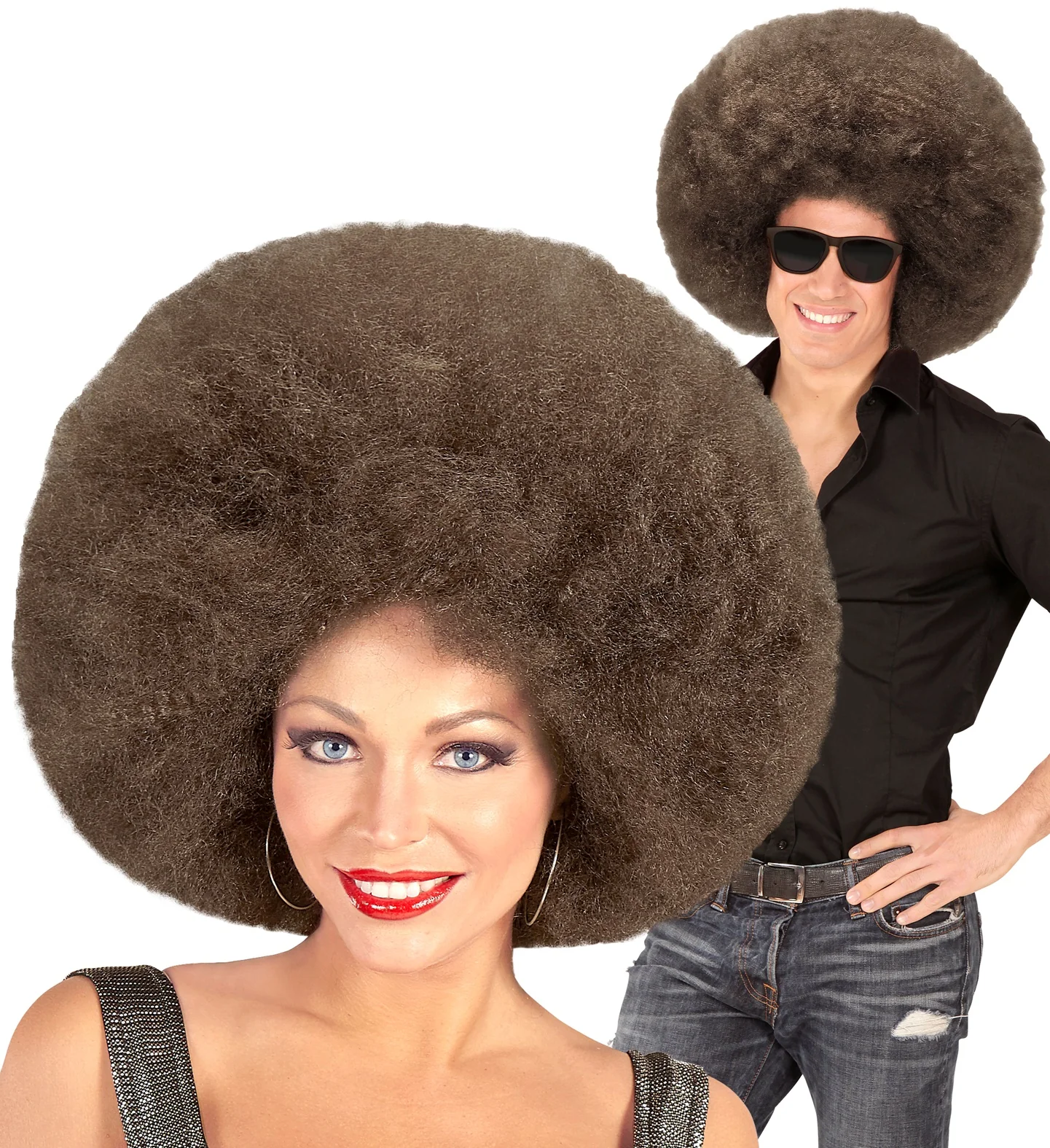 Afro pruik mega groot bruin - Image 5