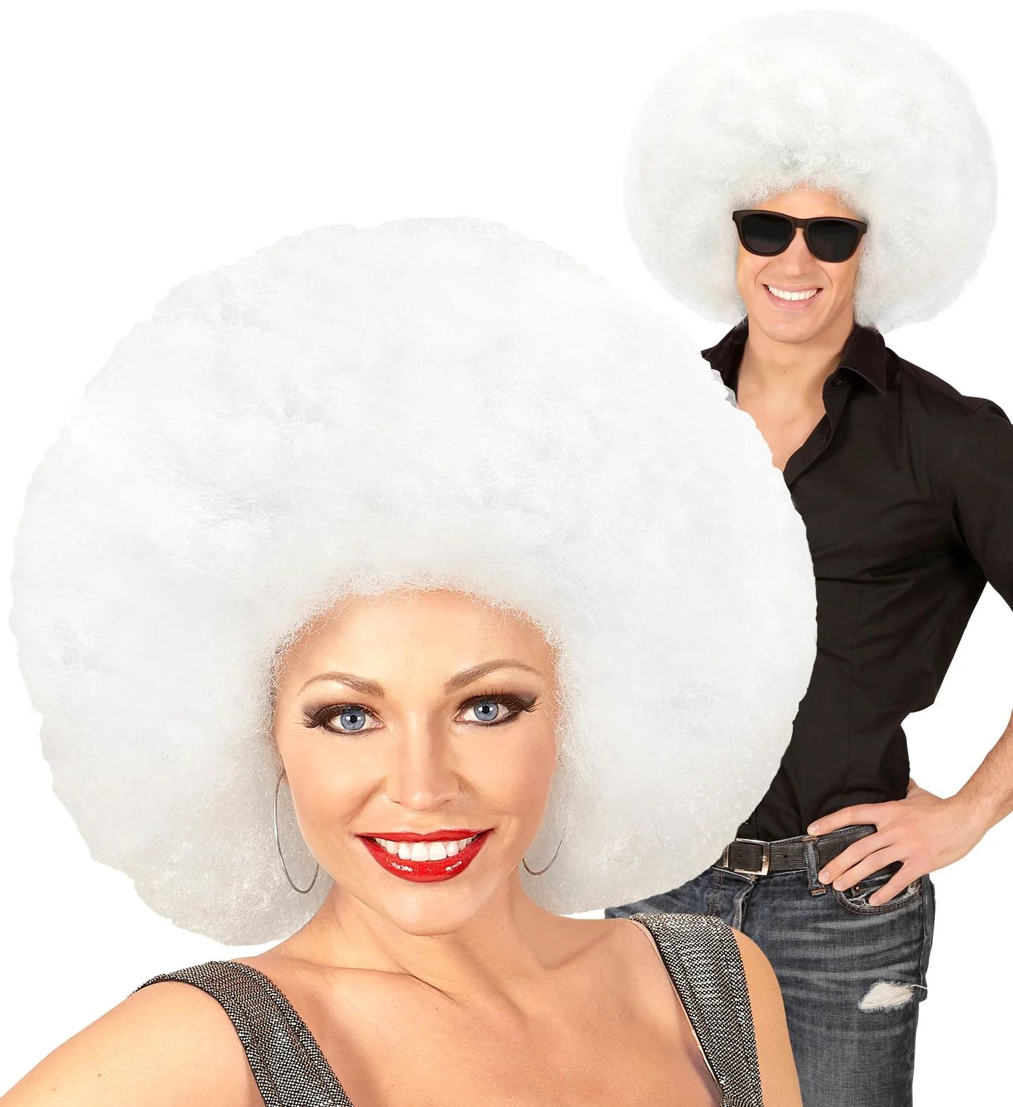 Afro pruik mega groot wit - Image 4