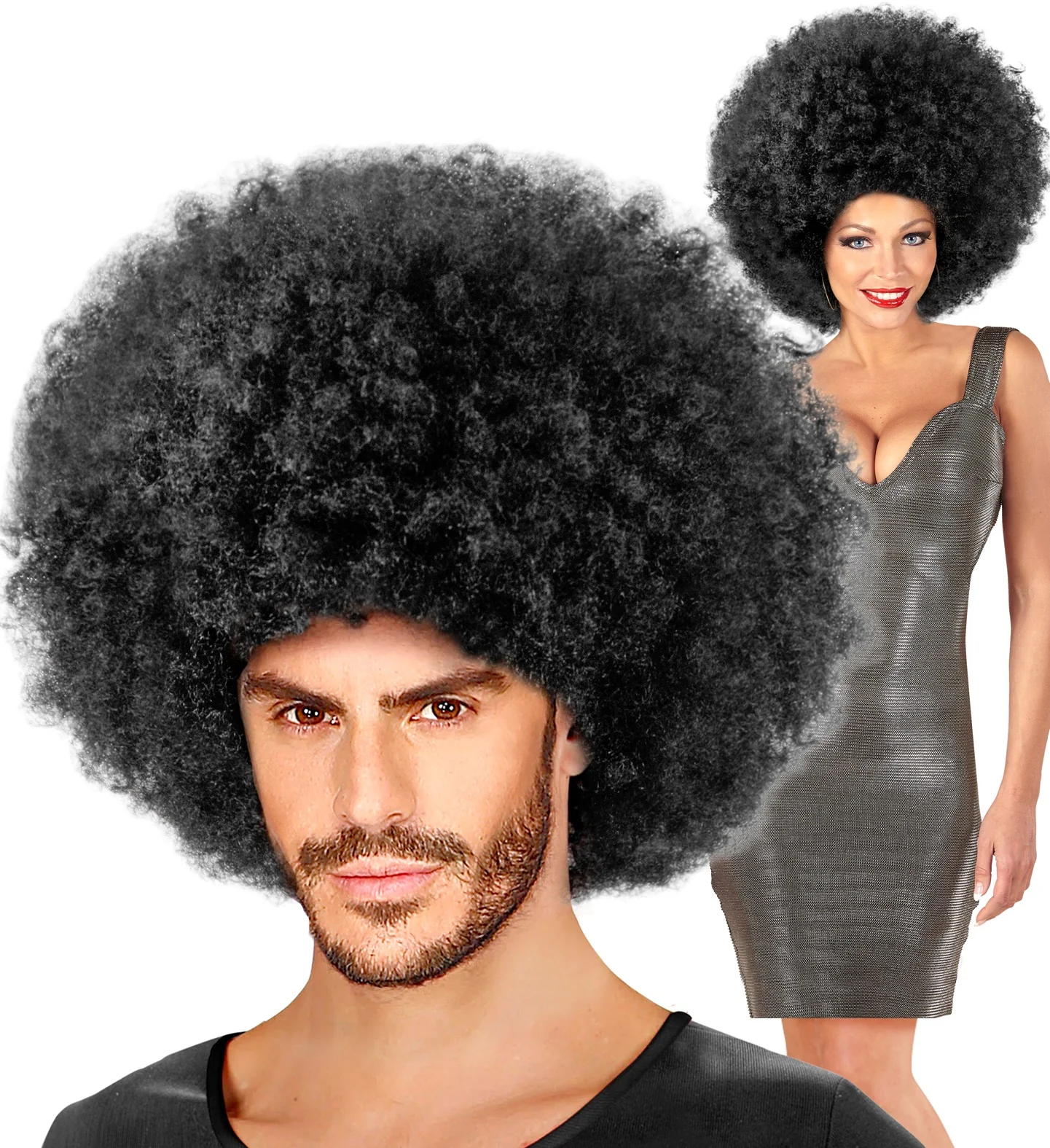 Afro pruik zwart - Image 3
