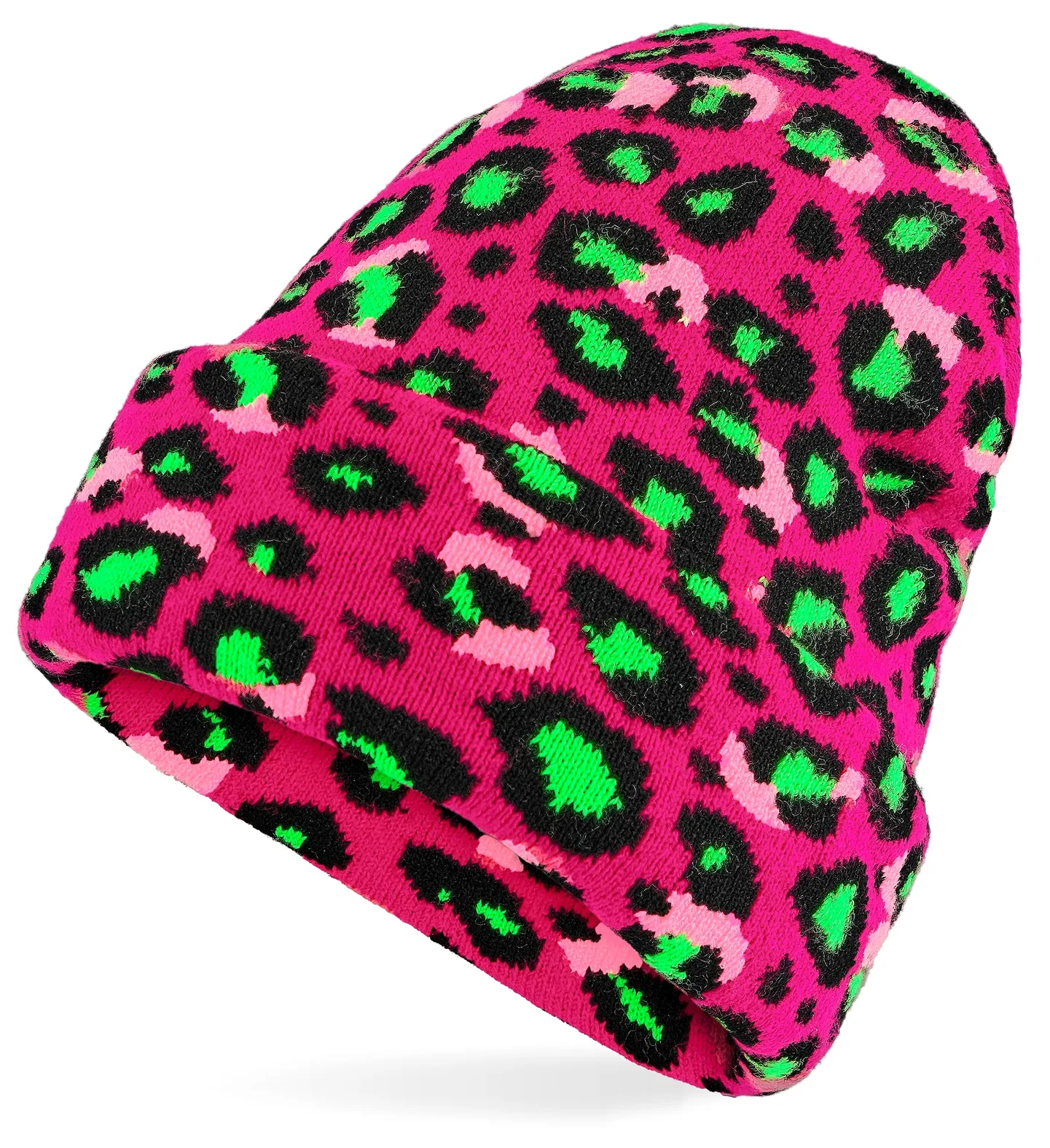 Beanie luipaard neon roze