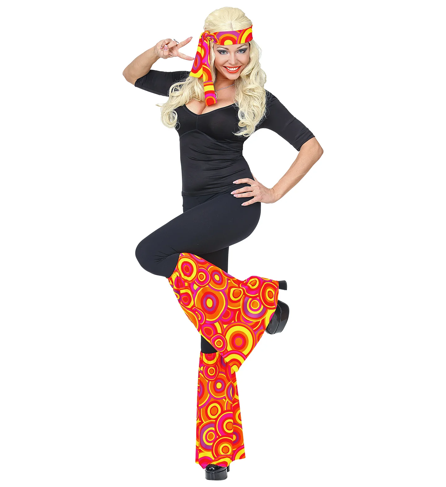 Hippie verkleedset rood gele bollen jaren 70 unisex - Image 3