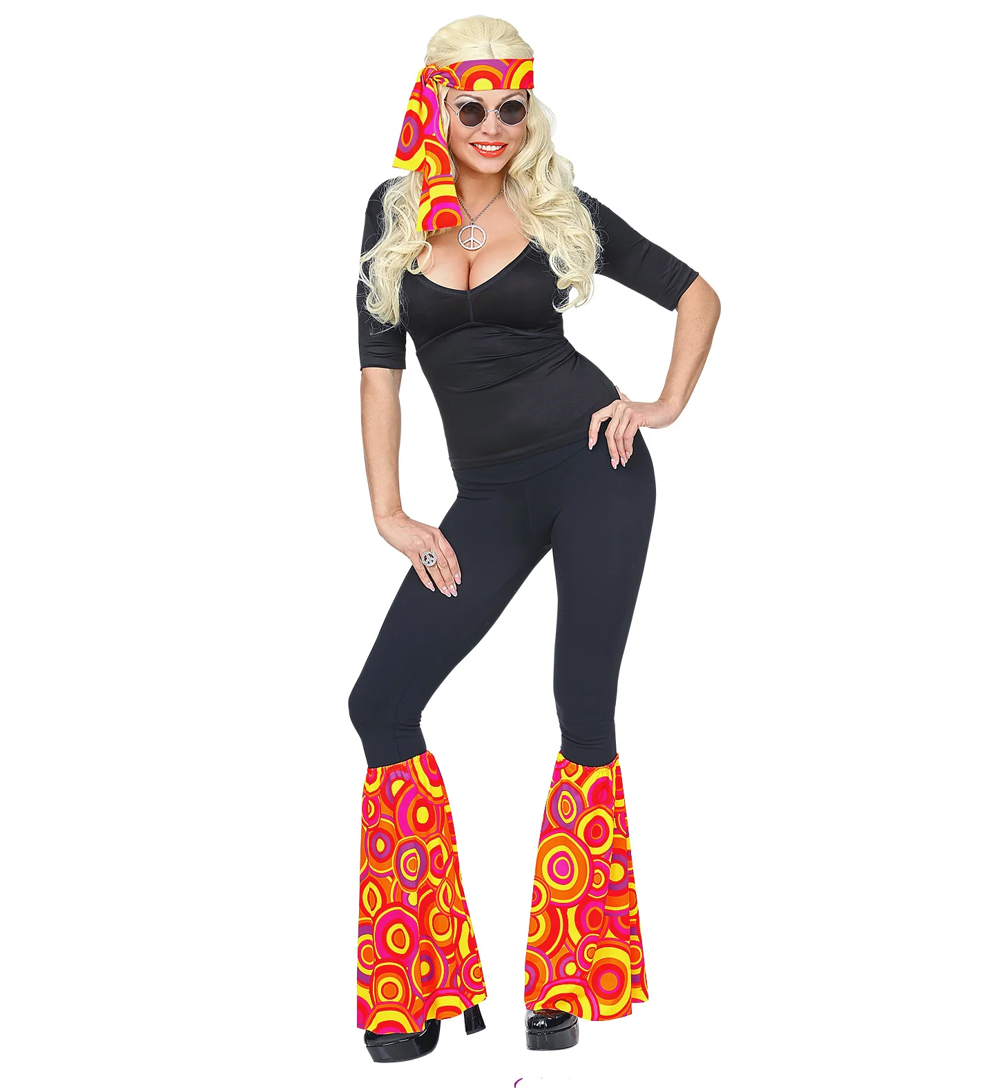 Hippie verkleedset rood gele bollen jaren 70 unisex - Image 4
