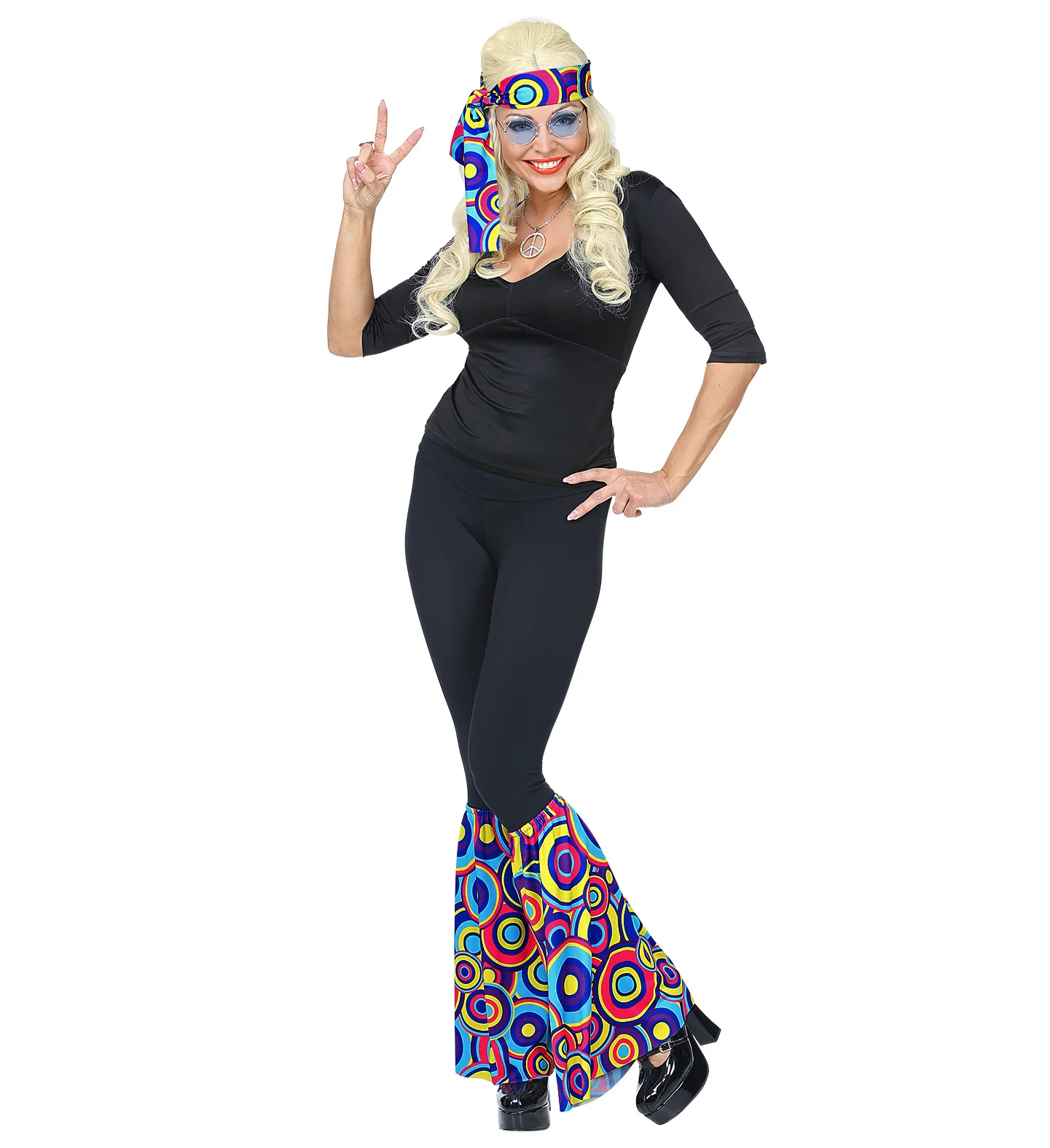 Hippie verkleedset jaren 70 kleurenmix met hoofdband en beenwarmers - Image 2