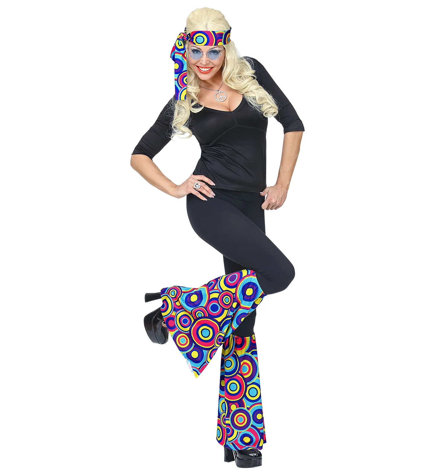 Hippie verkleedset jaren 70 kleurenmix met hoofdband en beenwarmers - Image 3