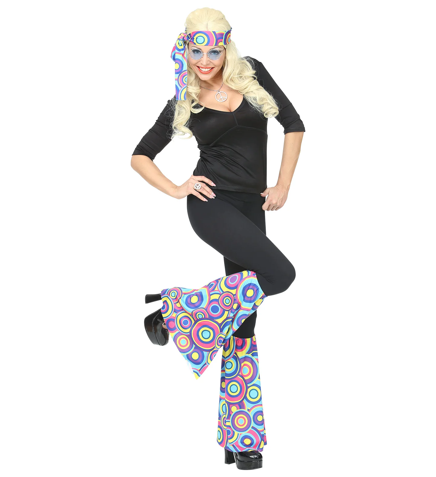 Hippie verkleedset jaren 70 kleurenmix met hoofdband en beenwarmers - Image 4