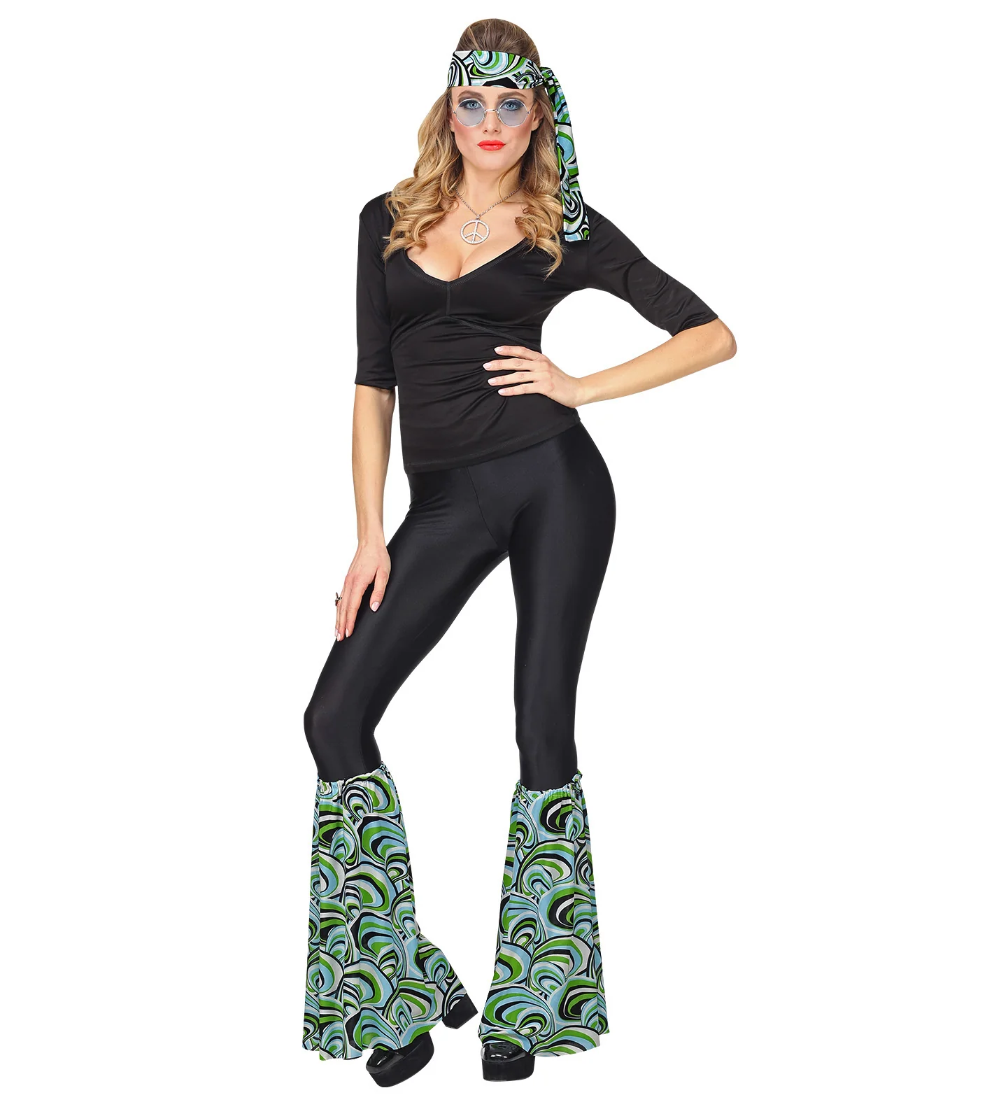 Hippie verkleedset blauw jaren 70 met hoofdband en beenwarmers - Image 2