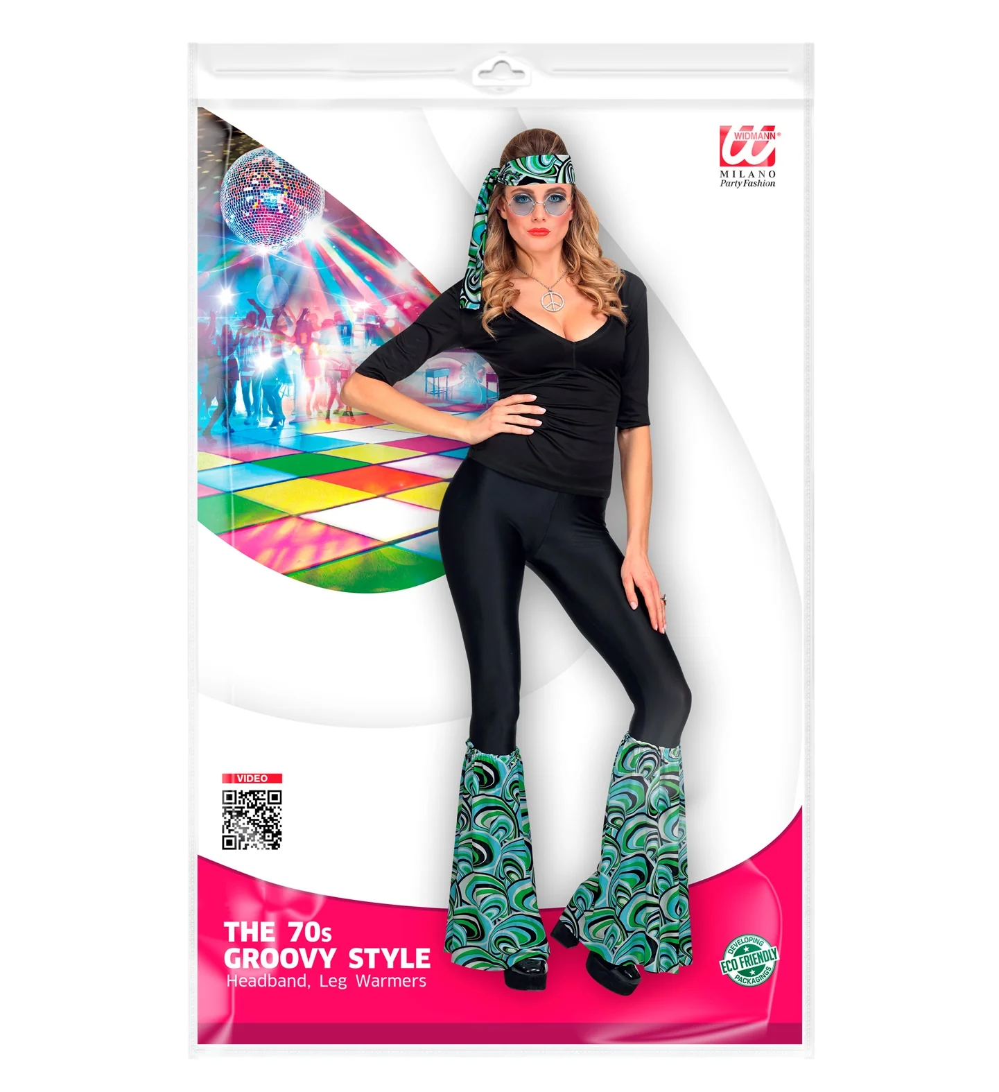 Hippie verkleedset blauw jaren 70 met hoofdband en beenwarmers - Image 3