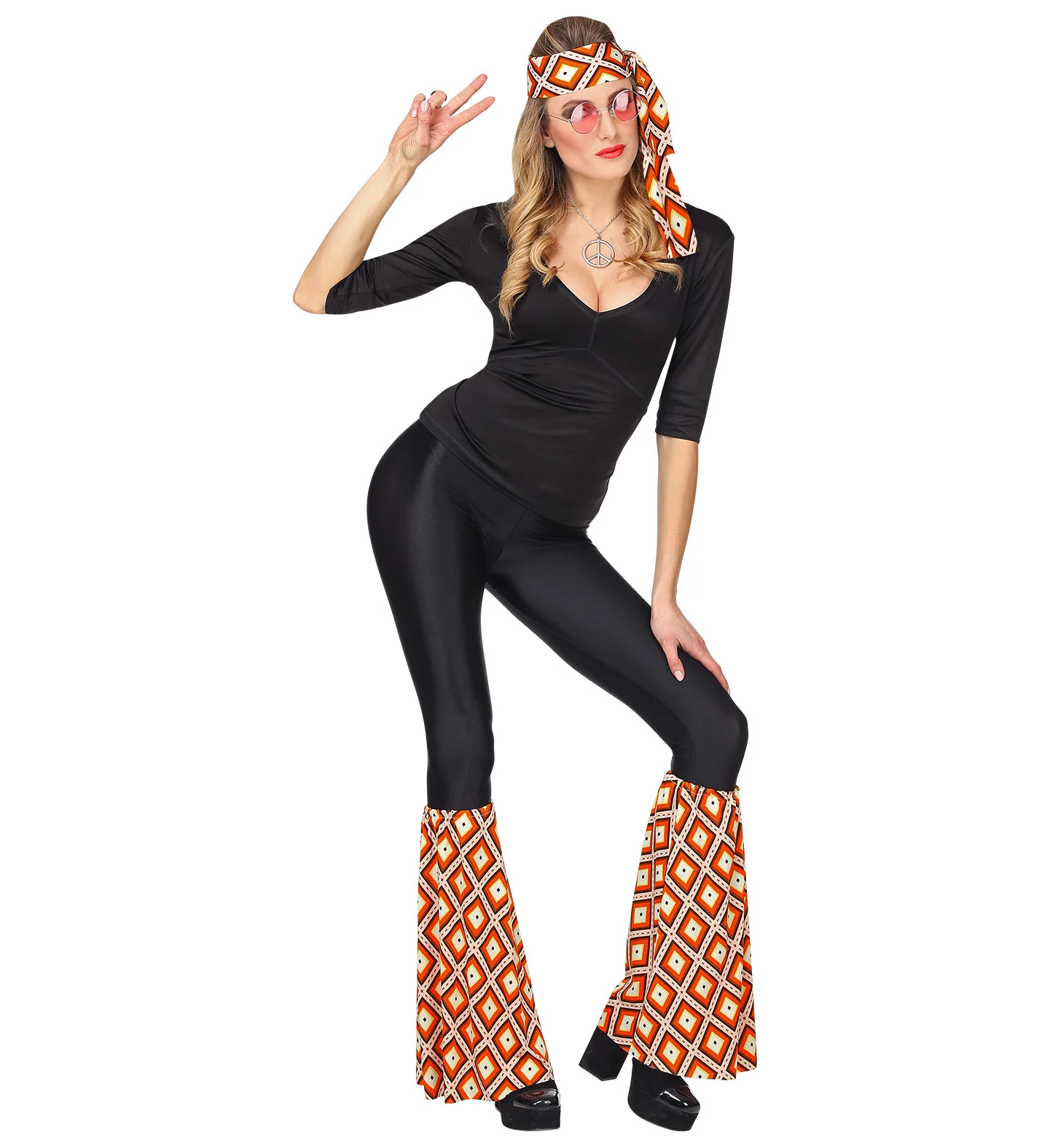 Hippie accessoireset oranje jaren 70 met hoofdband en beenwarmers - Image 2