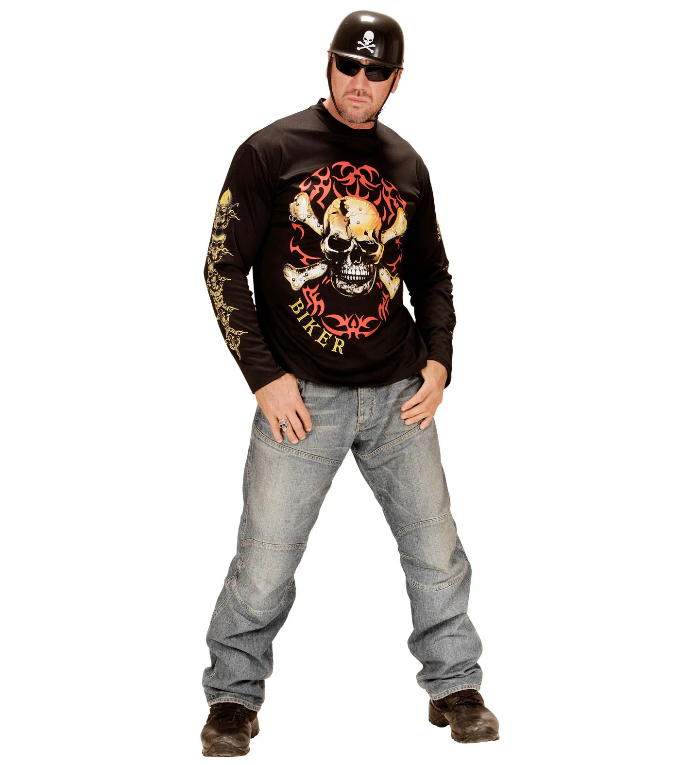 Biker shirt met schedel en botten - Image 4