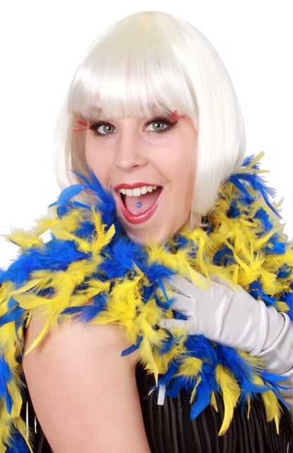 Blauw/gele veren boa