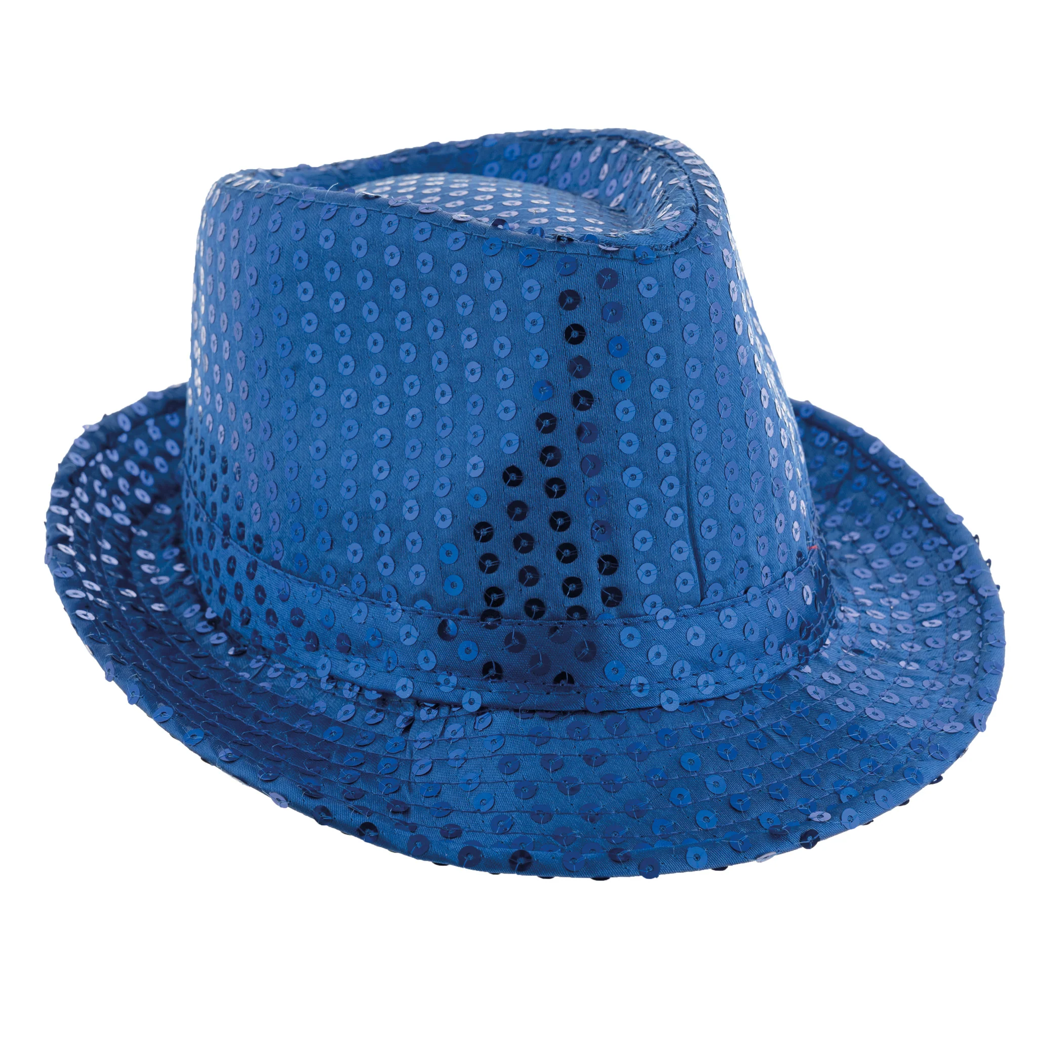 Blauwe gleufhoed met pailletten