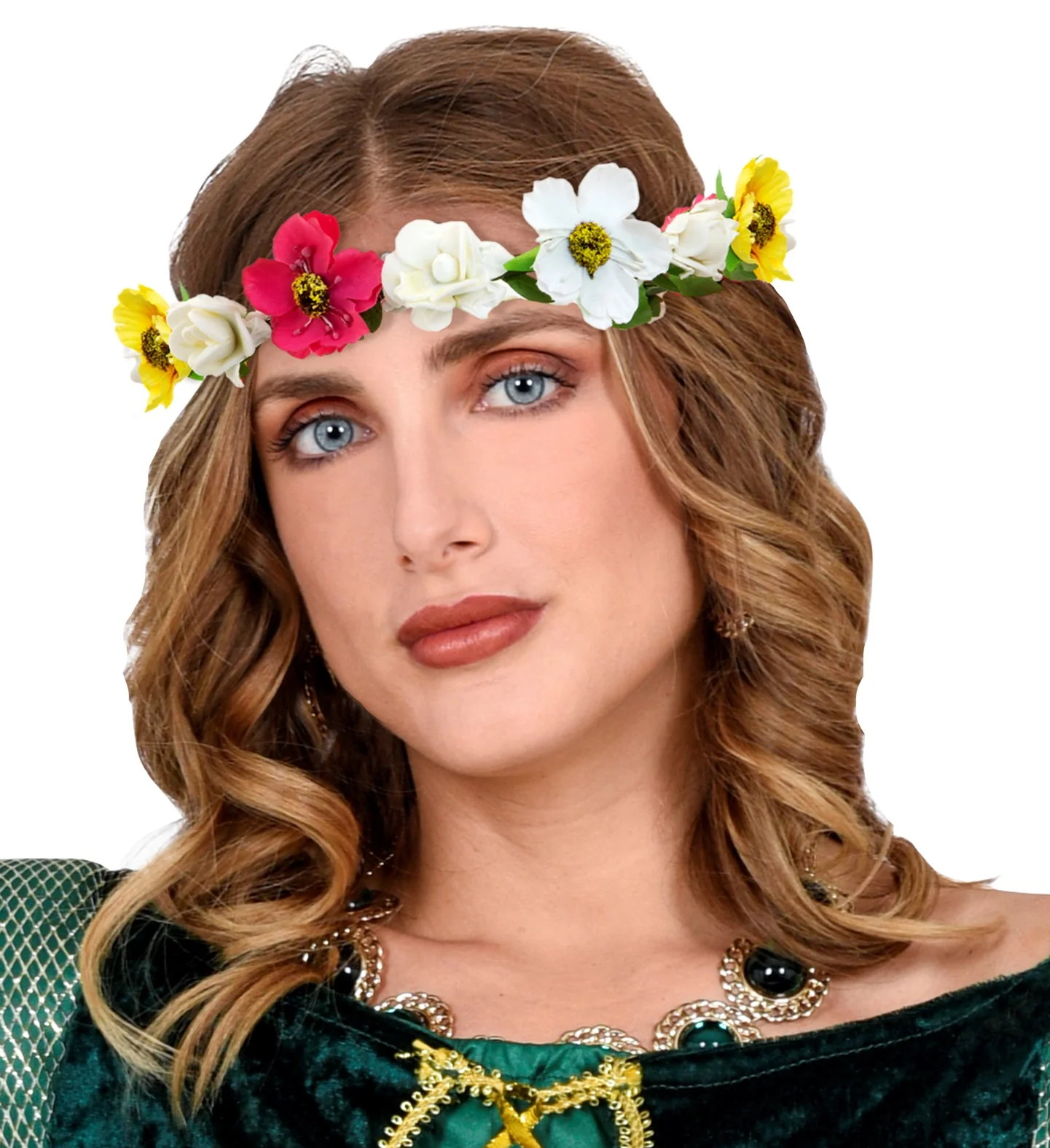Haarband bloemen wit rood geel met lint - Image 2