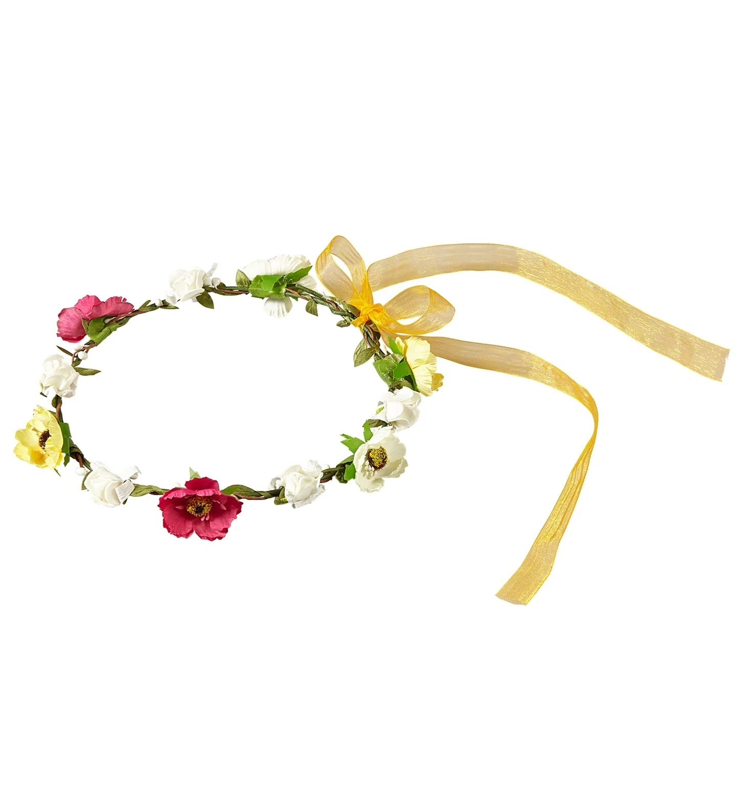 Haarband bloemen wit rood geel met lint - Image 3