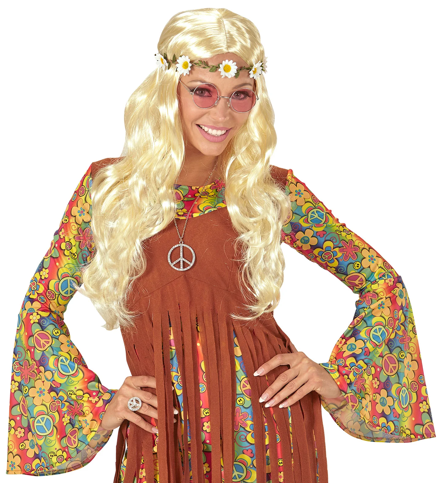 Blonde hippie pruik met margrietjes - Image 2