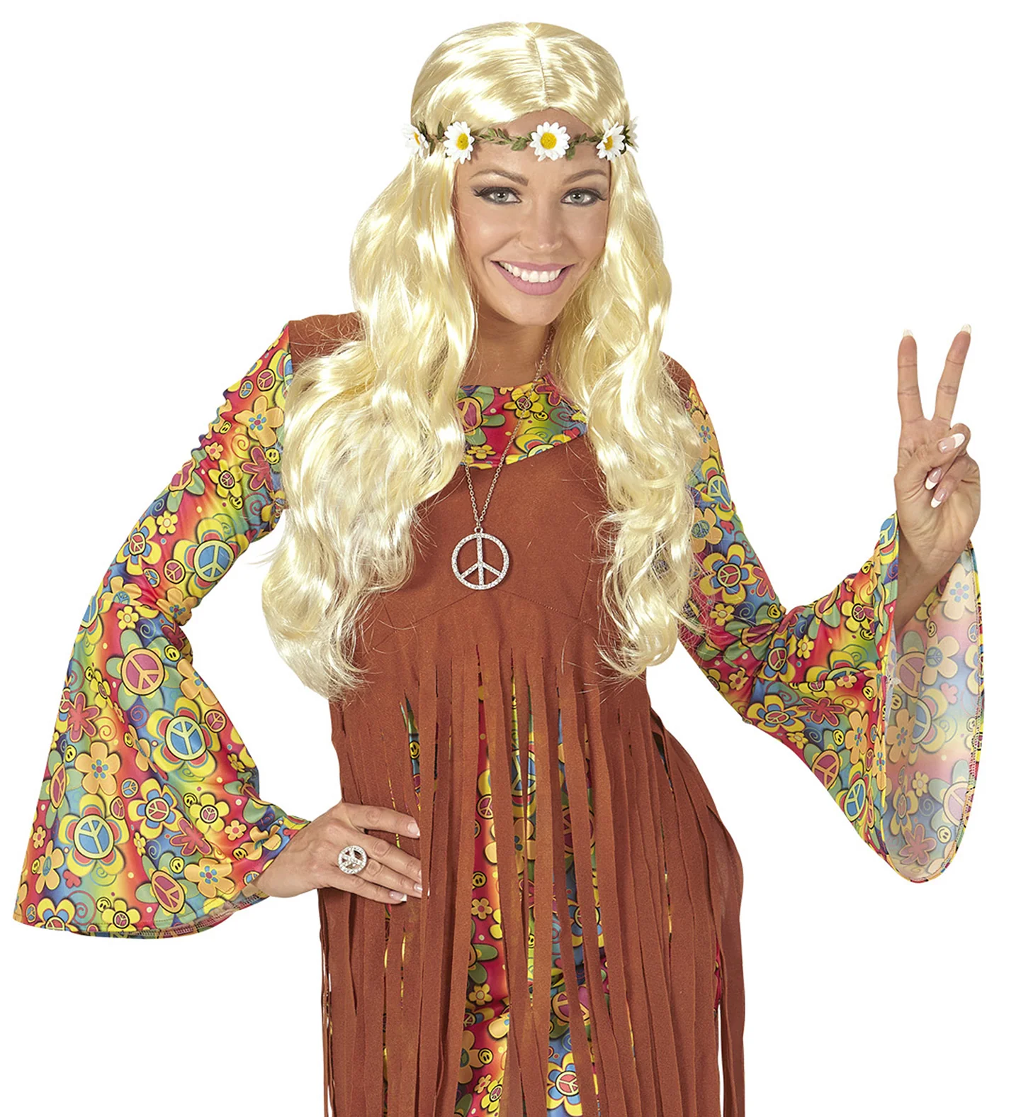 Blonde hippie pruik met margrietjes - Image 3
