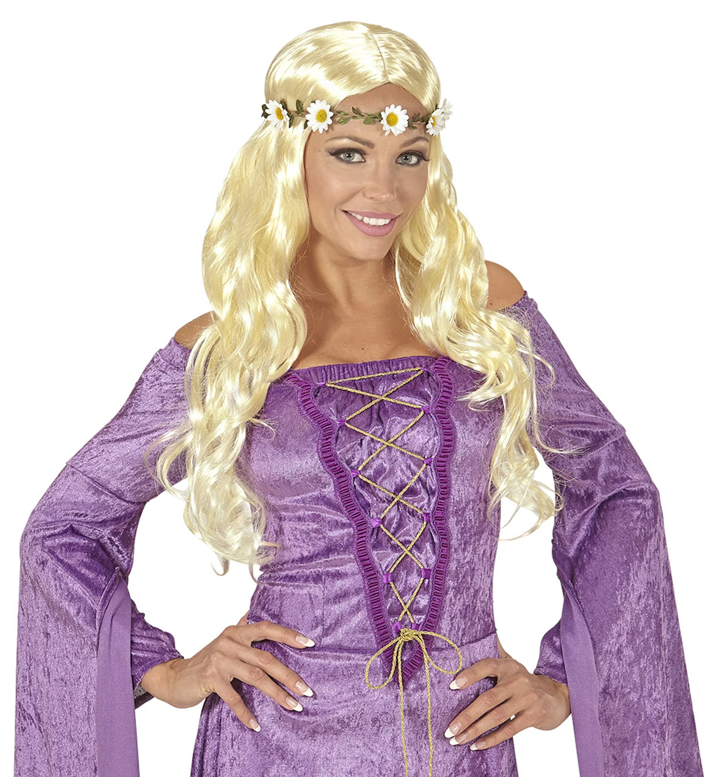Blonde hippie pruik met margrietjes - Image 4