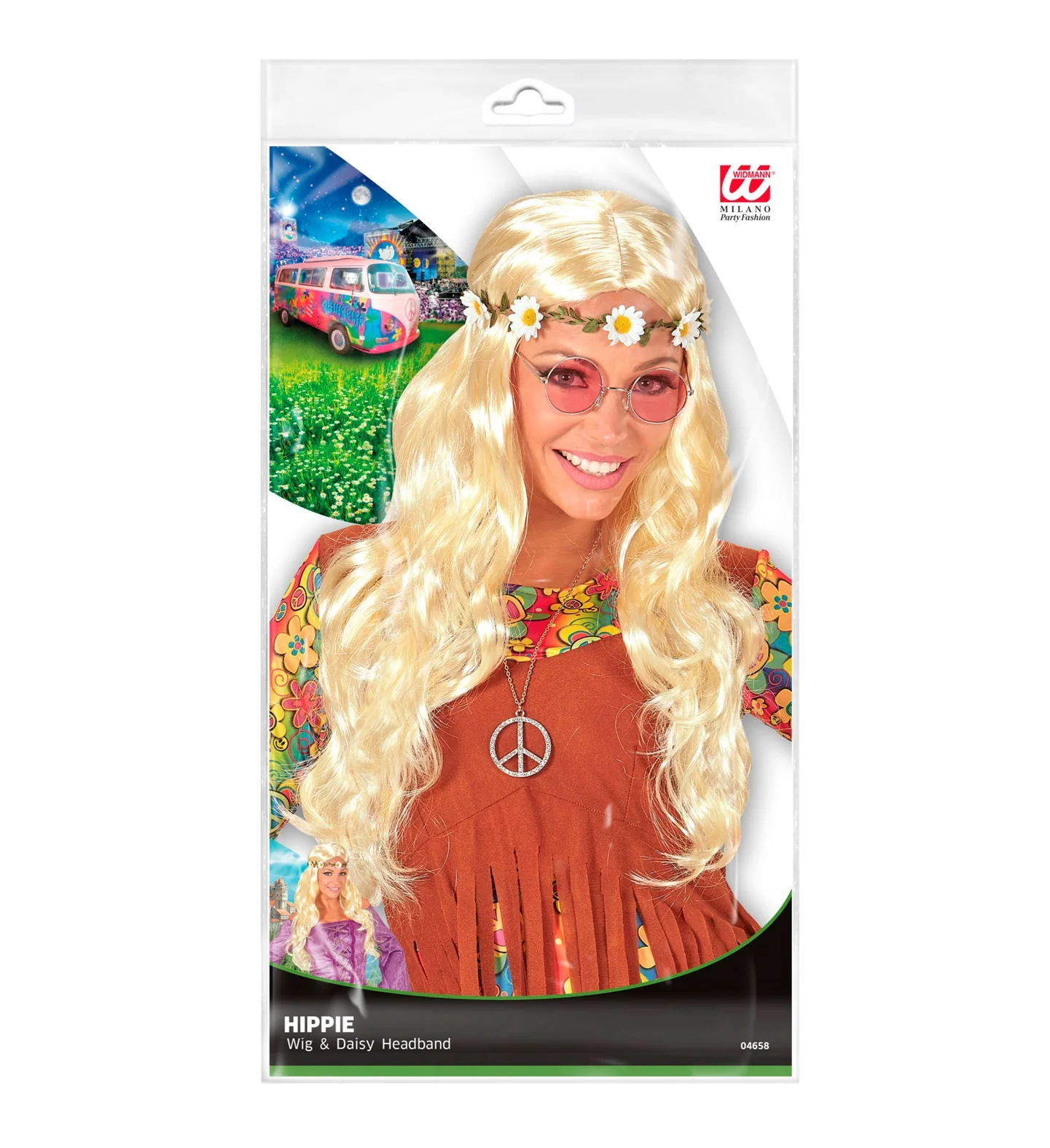Blonde hippie pruik met margrietjes - Image 5