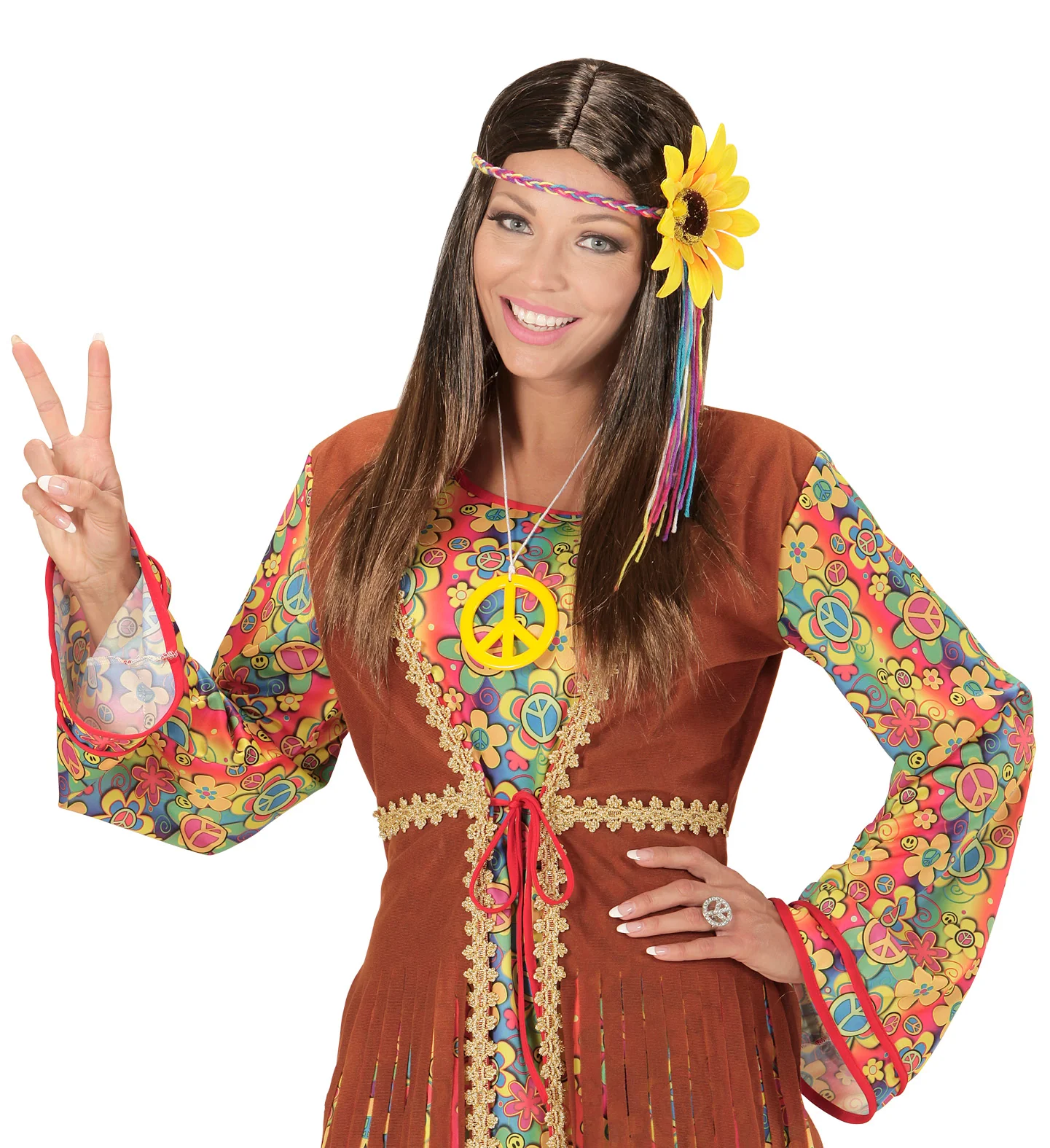 Hippie pruik met zonnebloem haarband - Image 2