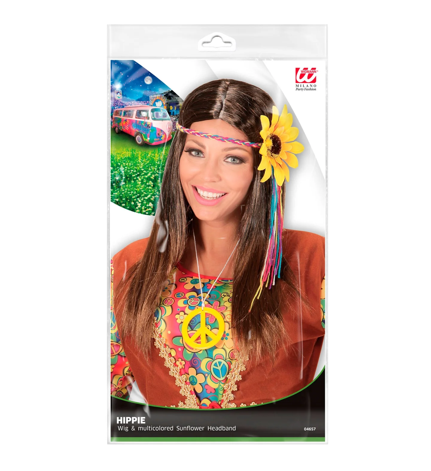 Hippie pruik met zonnebloem haarband - Image 3