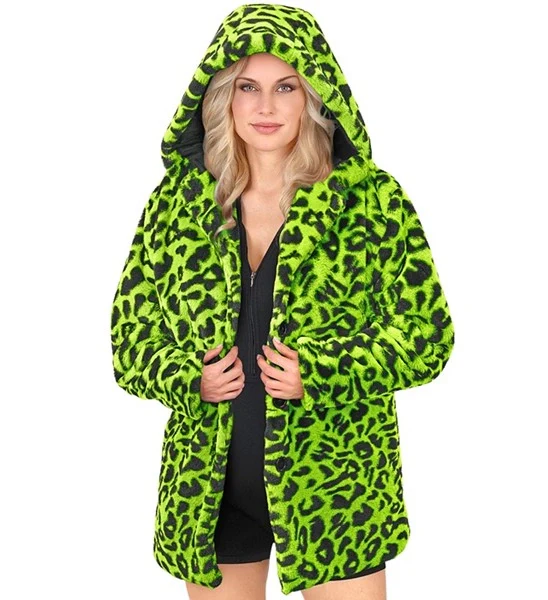 Bontjas met muts pluche luipaard neon groen Daan - Image 2