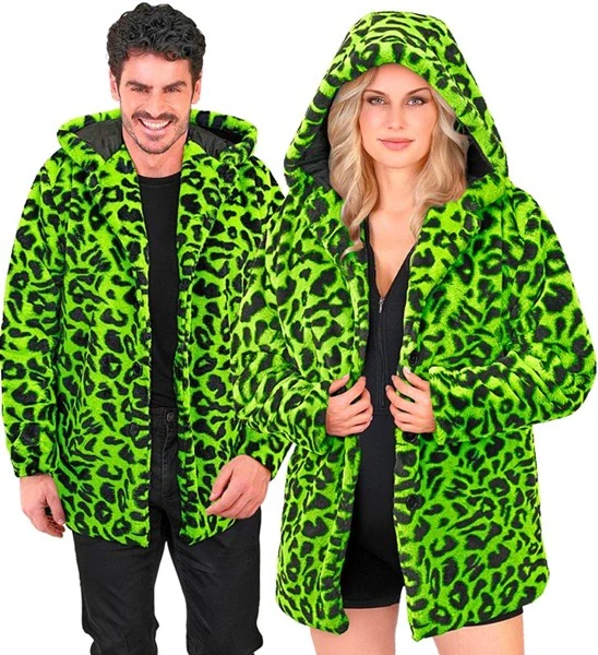 Bontjas met muts pluche luipaard neon groen Daan - Image 4