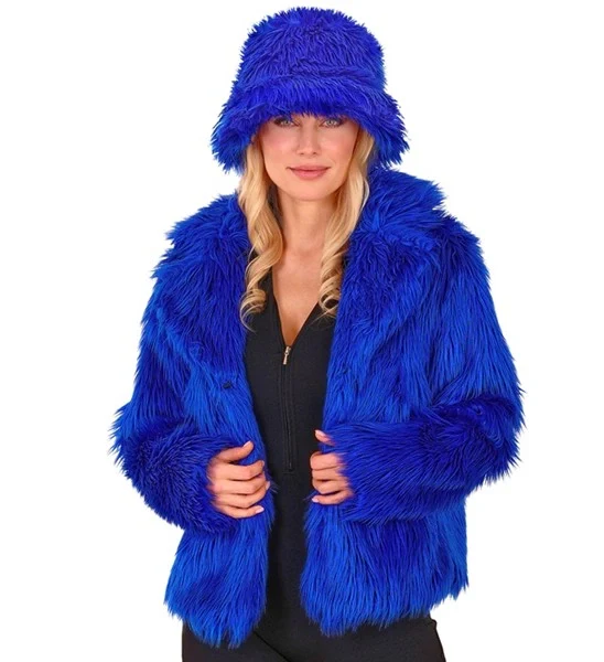 Bontjas pluche dames blauw kostuum Lara - Image 4