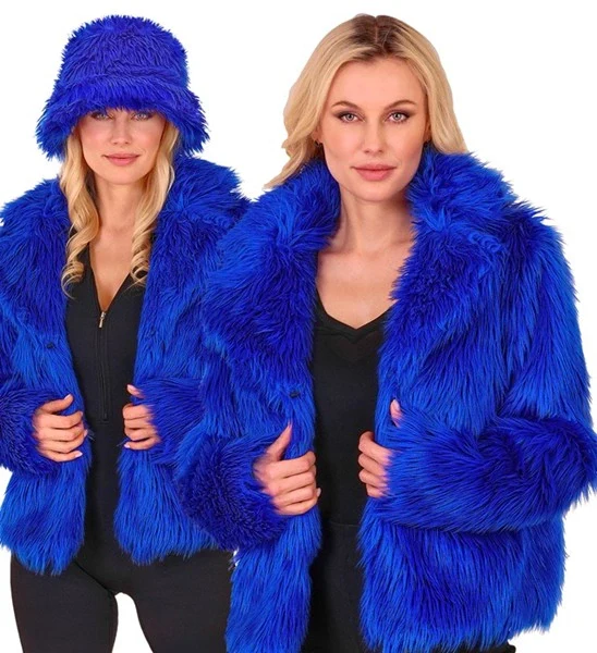 Bontjas pluche dames blauw kostuum Lara - Image 5