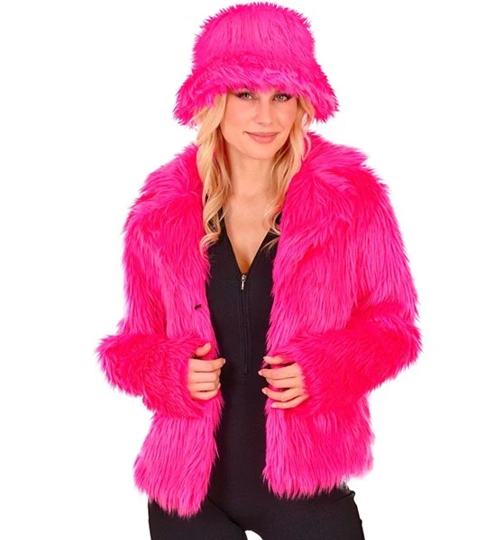 Bontjas pluche dames neon roze kostuum Noah - Image 3