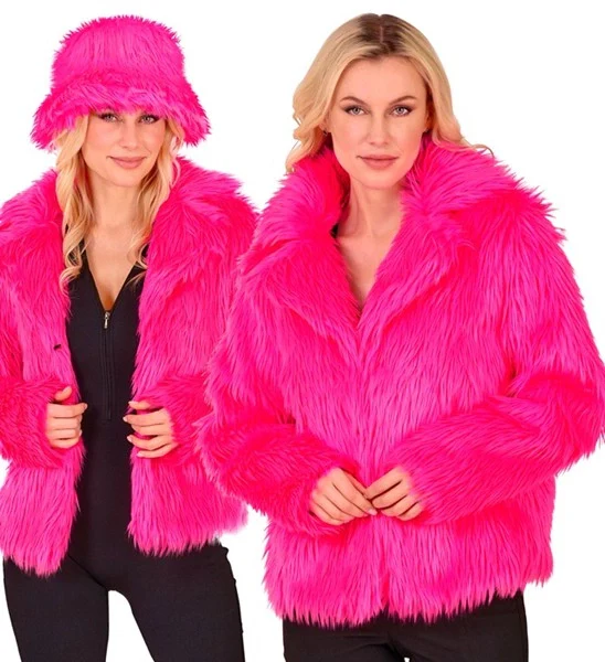 Bontjas pluche dames neon roze kostuum Noah - Image 4