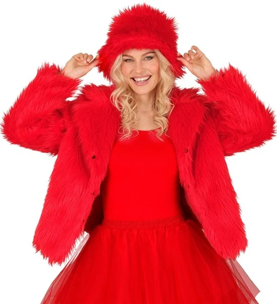 Bontjas pluche dames rood kostuum Fleur - Image 5