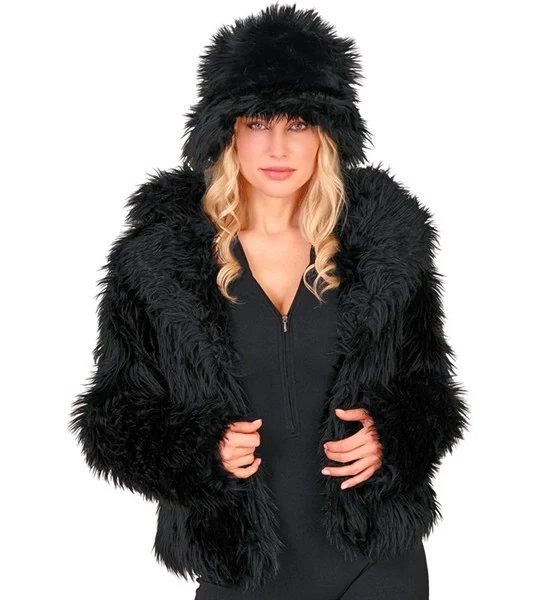Bontjas pluche dames zwart kostuum Sanne - Image 3