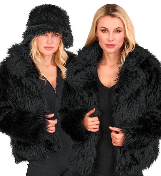 Bontjas pluche dames zwart kostuum Sanne - Image 4