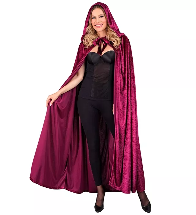 Bordeaux fluwelen cape met kap 140cm Ilse