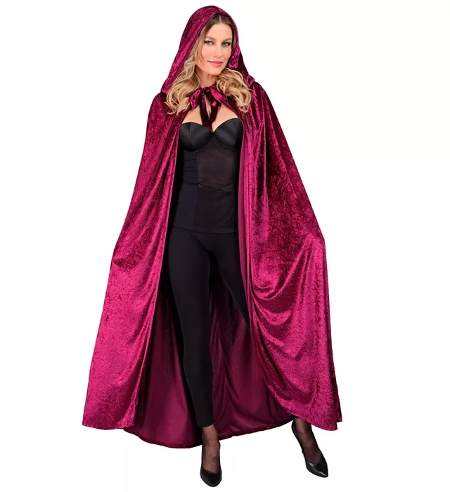 Bordeaux fluwelen cape met kap 140cm Ilse - Image 2