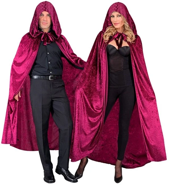 Bordeaux fluwelen cape met kap 140cm Ilse - Image 4